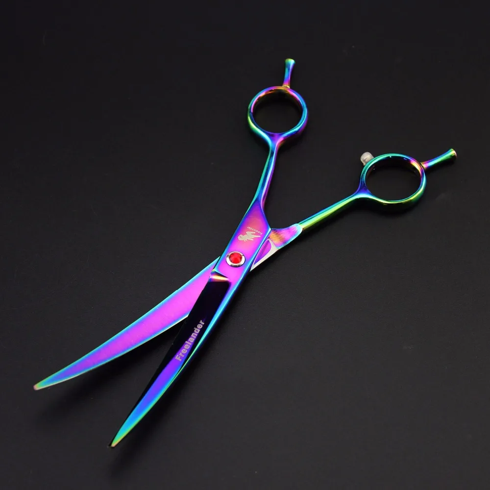 

Dog professional hairdressing tools Straight cut bending scissors 7 inch color hairdressing pet scissors 3 piece set