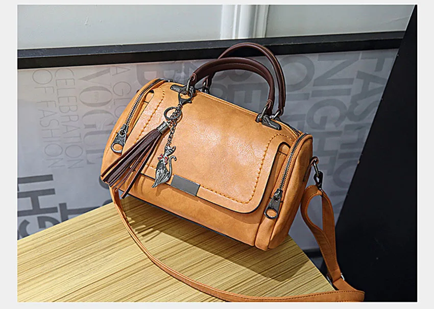 Zipper Crossbody Bags For Women New Vintage Ladies Leather Handbags Women Bags Designer Tassel Shoulder Bag Female