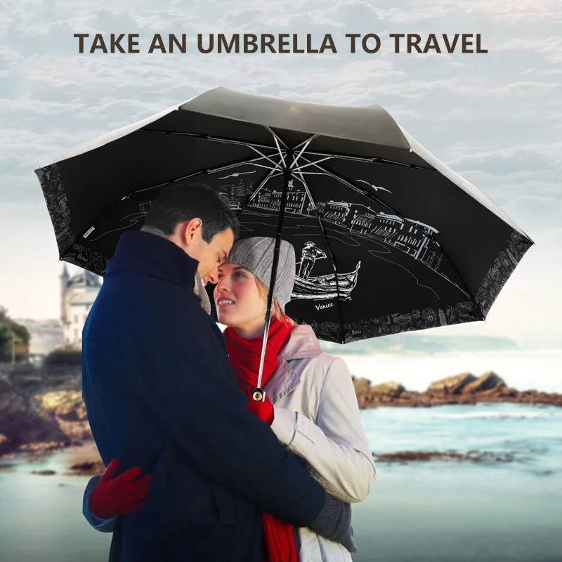 Large Painted Umbrella Rain Women Men Quality Automatic Folding Sunny Travel Wind Resistance Black Coating | Дом и сад