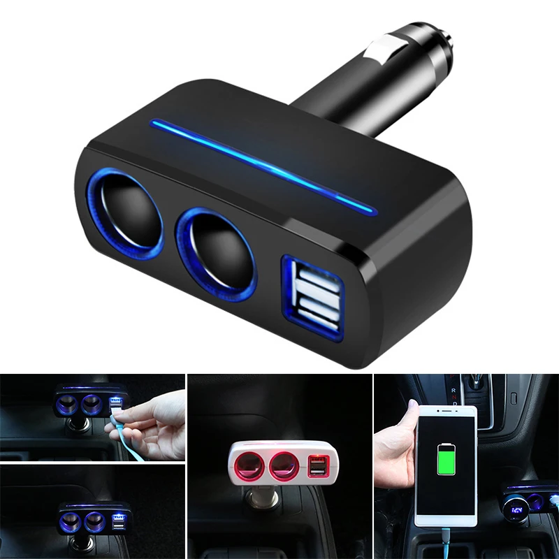 

New Auto Car Cigarette Lighter Splitter Dual USB Car Charger Adapter with 2 Socket Lighter Adapter CSL2018