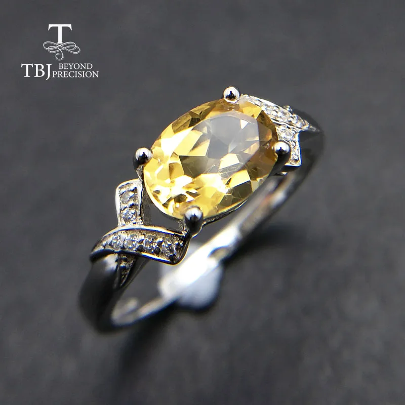 TBJ 100% Серебро 925 пробы с натуральным цитрином для женщин женские кольца