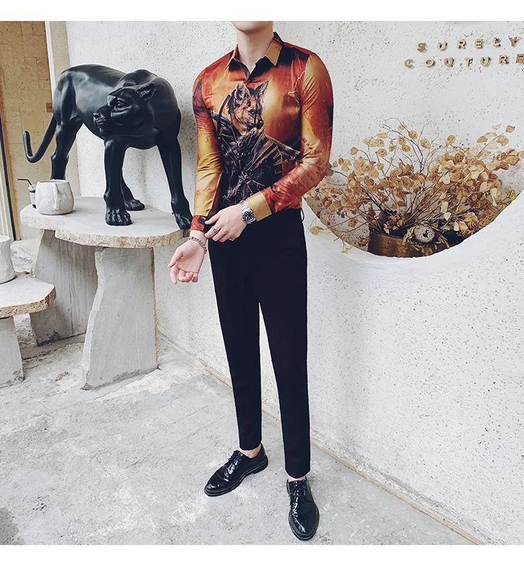 Футболка с принтом волка мужская с длинными рукавами Camisa Masculina Высококачественная Мужская одежда Camisa Homem Осенняя рубашка Social Masculina