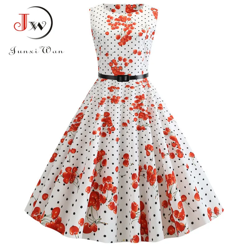 004 Vestidos, женские летние платья, без рукавов, круглый вырез, цветочный принт, винтажное платье, элегантная булавка, вечернее платье рокабилли, женское платье - Цвет: 004