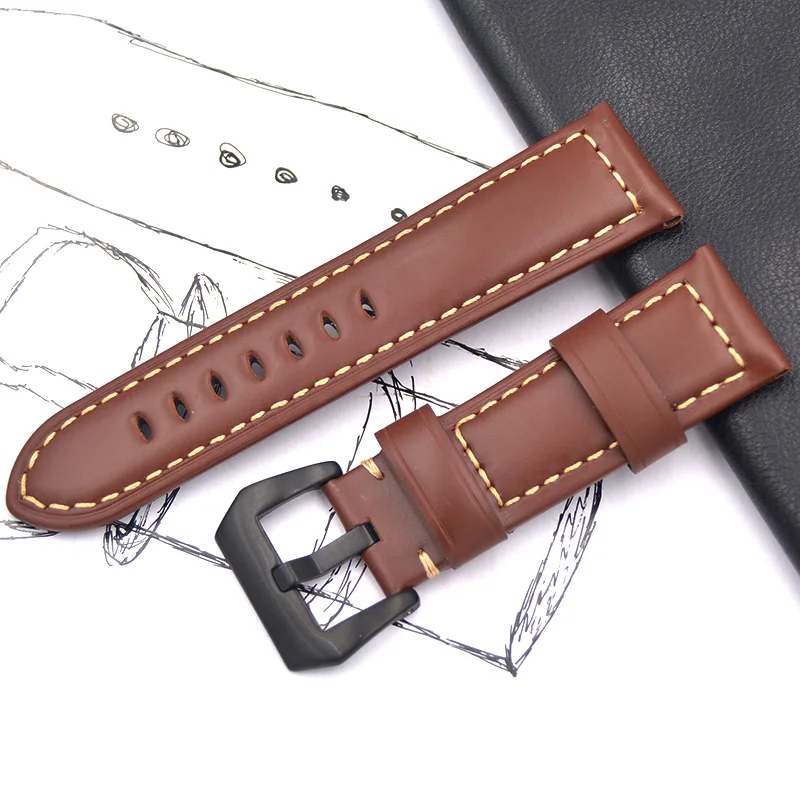 Ремешок из натуральной кожи для часов Panerai PAM гладкий черный коричневый браслет с