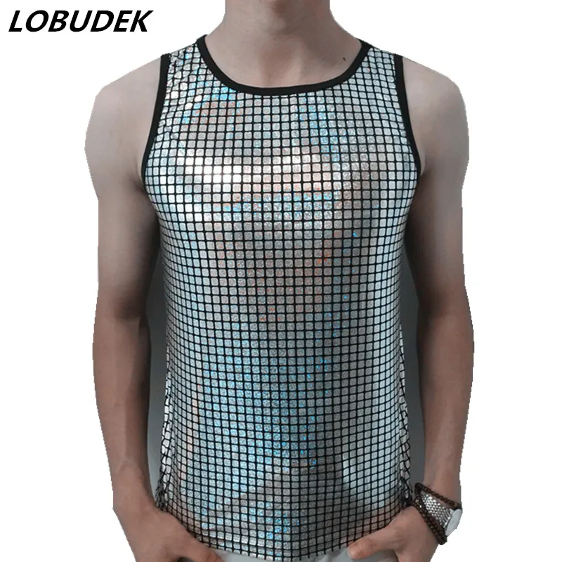 Punk Style Male Silvery Black Gold Vest Waistcoat Nightclub Rock Men Singer Hip-Hop Stage Wear Bar DJ Dancer Tide Cool Costume | Мужская