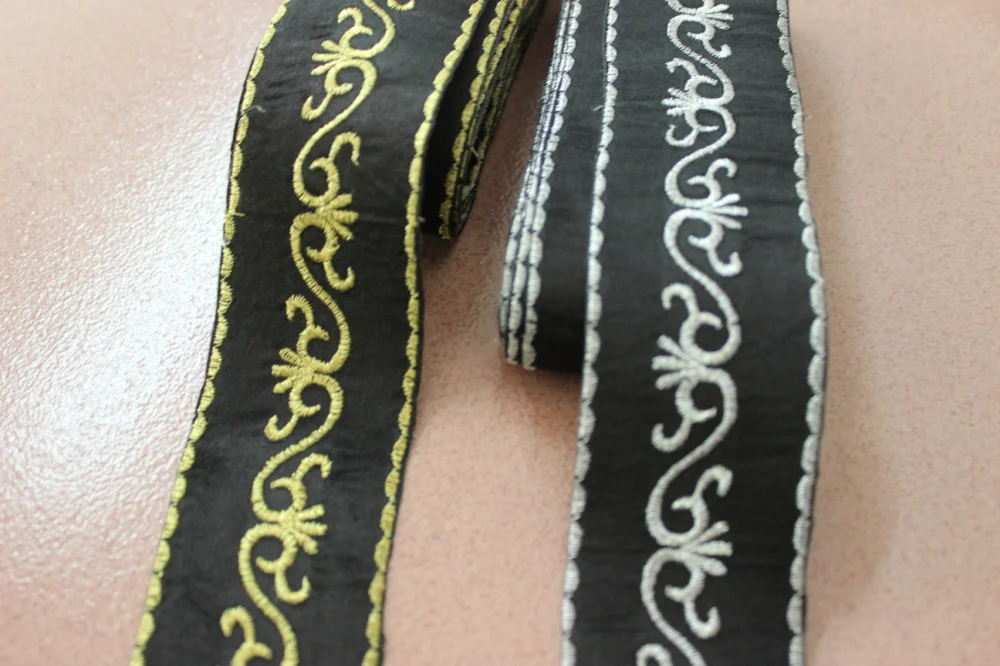 2 дюйма золотая тесьма с аппликацией кружевная лента железная кожа черный атлас 5