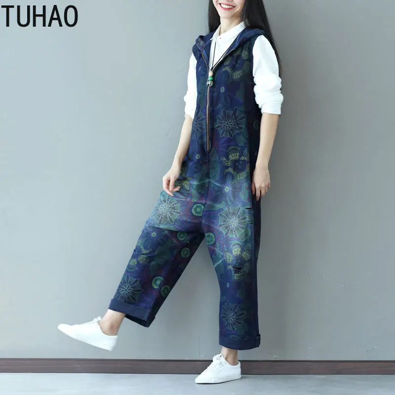 

Женский свободный комбинезон TUHAO с капюшоном, женский комбинезон на бретелях, брюки-султанки, Дамский комбинезон, повседневные Комбинезоны LLJ