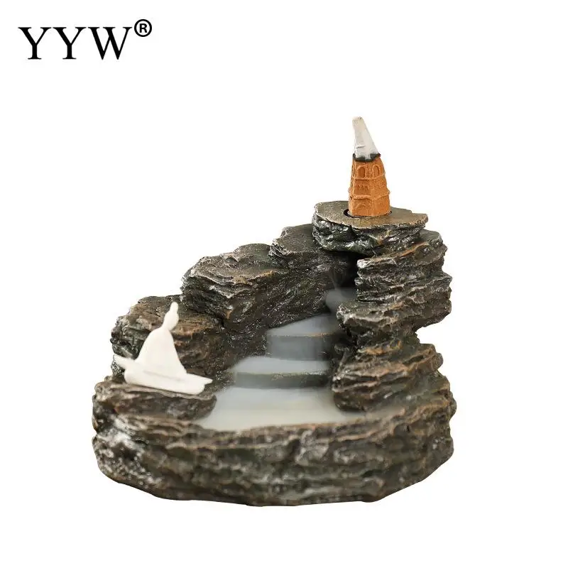 

Backflow Incense Burner Waterfall Personality Incense Cone Holder Home Decor Resin Carved Durable Censer Aroma Smoke Burner