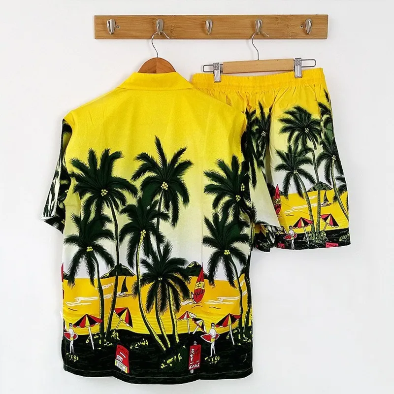 FDWERYNH Summer Tracksuit Men Shirts And Beach Shorts Sets Fashion Print Short Sleeve T shirt + Pants Two Piece | Мужская одежда