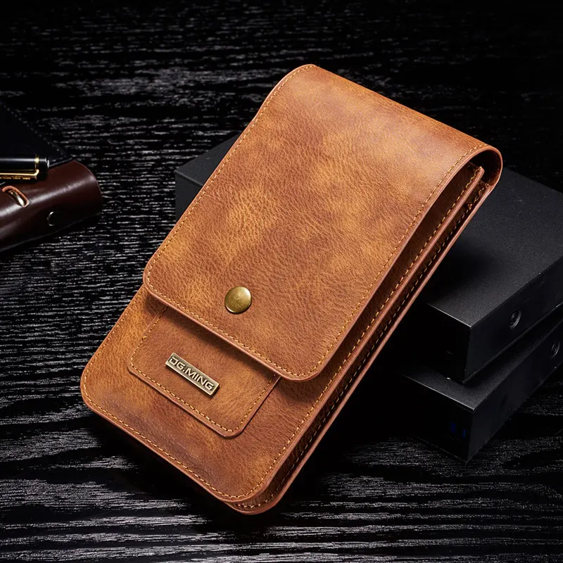 Brown Универсальный чехол для телефона 6,5 дюймов, чехол для Iphone Xs MAX XR 6 7 8 Plus, кожаный чехол-кошелек с отделением для карт, зажим для ремня, держатель, кобура - Цвет: Brown