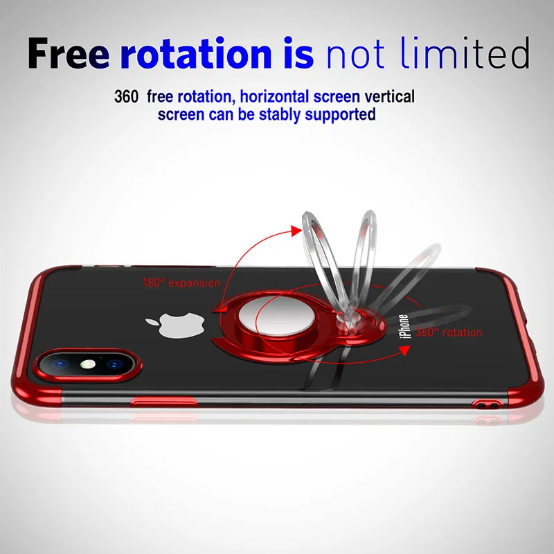 For OPPO K1 R17 Pro Case Slim Soft TPU Plating 360 Ring Stand Back Cover for VIVO X20 Plus X21 Y69 Support Car Magnetic Holder |