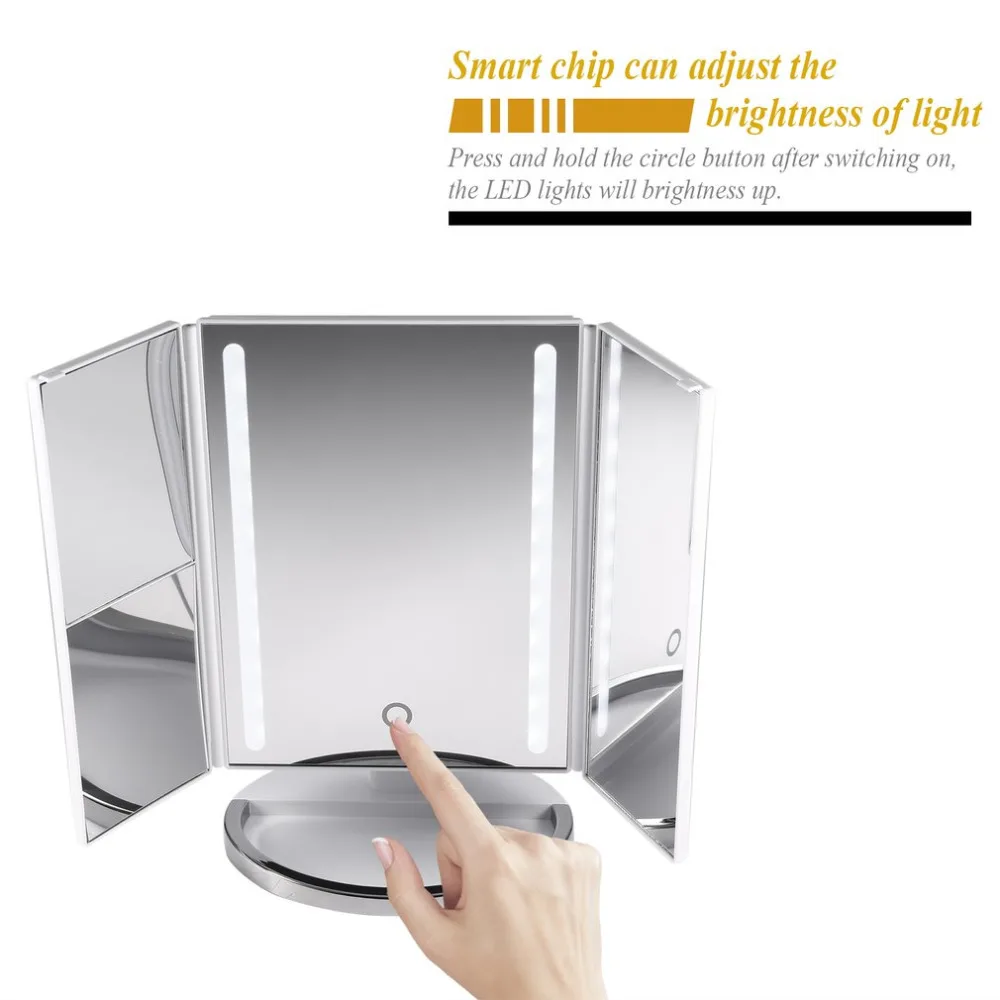 Фото LED Touch Screen Makeup Mirror Table Desktop 1X/2X/3X Magnifying Mirrors Vanity 3 Folding Adjustable Cosmetic Gift Освещение LED Touch Screen Makeup Mirror Table Desktop 1X/2X/3X Magnifying Mirrors Vanity 3 Folding Adjustable Cosmetic Gift Освещение