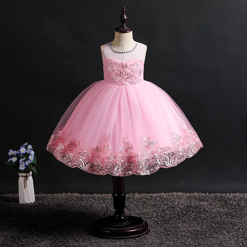 kids dresses for girls baby girl clothes Sleeveless Beads tutu dress tunic party Wedding presiding Pure color | Детская одежда и