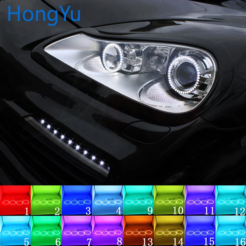 Фара многоцветная RGB LED Angel Eyes Halo Ring Eye DRL RF пульт дистанционного управления для Porsche