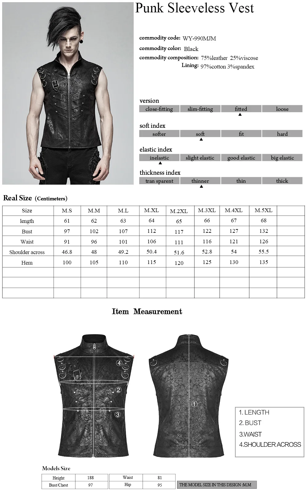 

PUNK RAVE Mens Vest Punk Waistcoat Personality Sleeveless Rivet Fashion Hip Hop Streetwear Vest Summer Stage Cosplay Jacket Vest