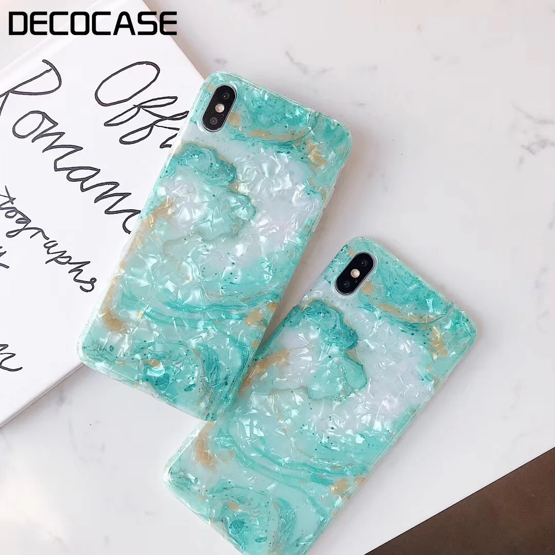 DECOCASE Роскошный Зеленый Мраморный чехол силиконовый летний женский телефон для