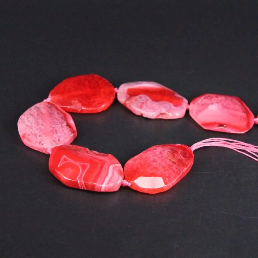 Approx9PCS/strand Pink Red Dragon Veins Agates Druzy Faceted Slab Nugget Beads,Natural Drusy Gems Stone Slice Pendants Jewelry