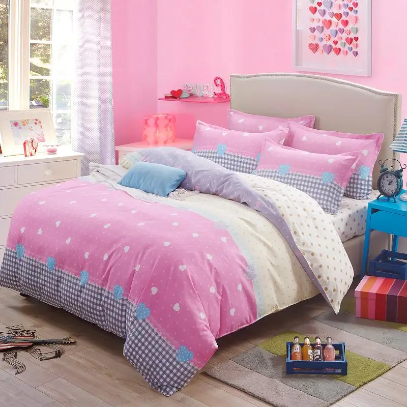 Полиэстер/хлопок сердце печатных розовый и желтый постельных принадлежностей