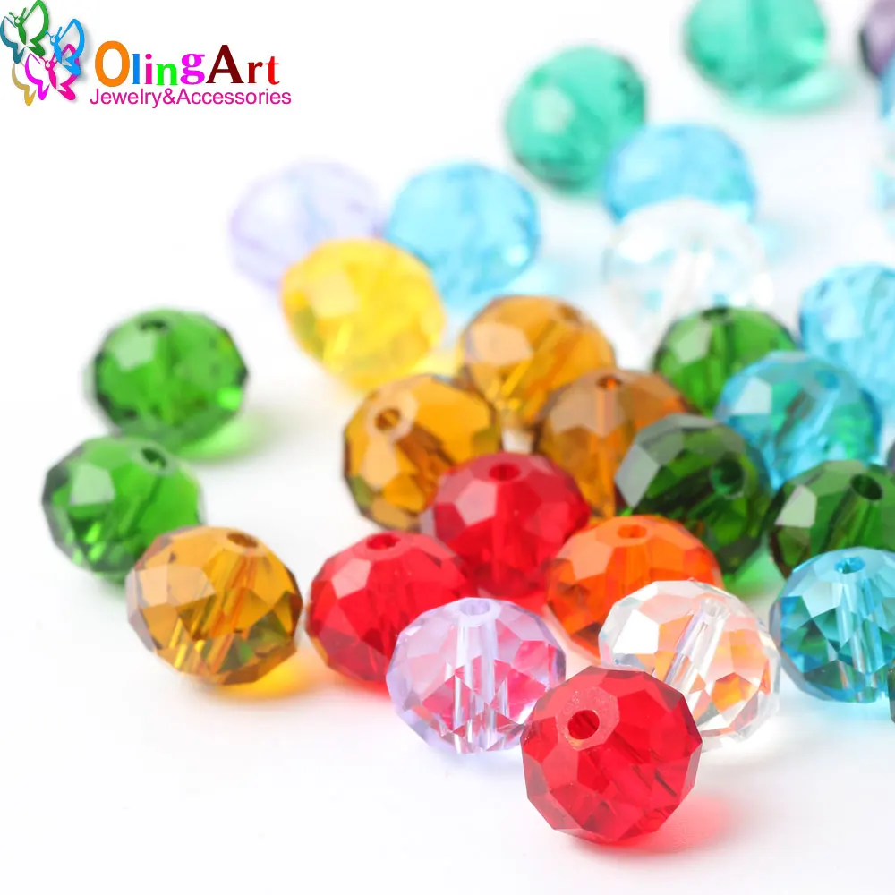 

OlingArt 50Pcs 10mm Mixed Faceted Glass Crystal Rondelle Spacer Beads DIY bead Bracelet choker necklace jewelry making 2019 NEW
