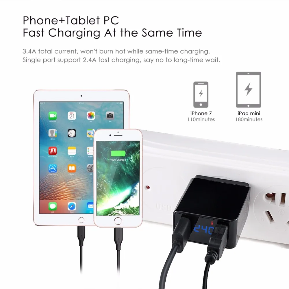 Универсальное зарядное устройство SOONHUA с двумя usb портами 5V2.4A дорожное настенное
