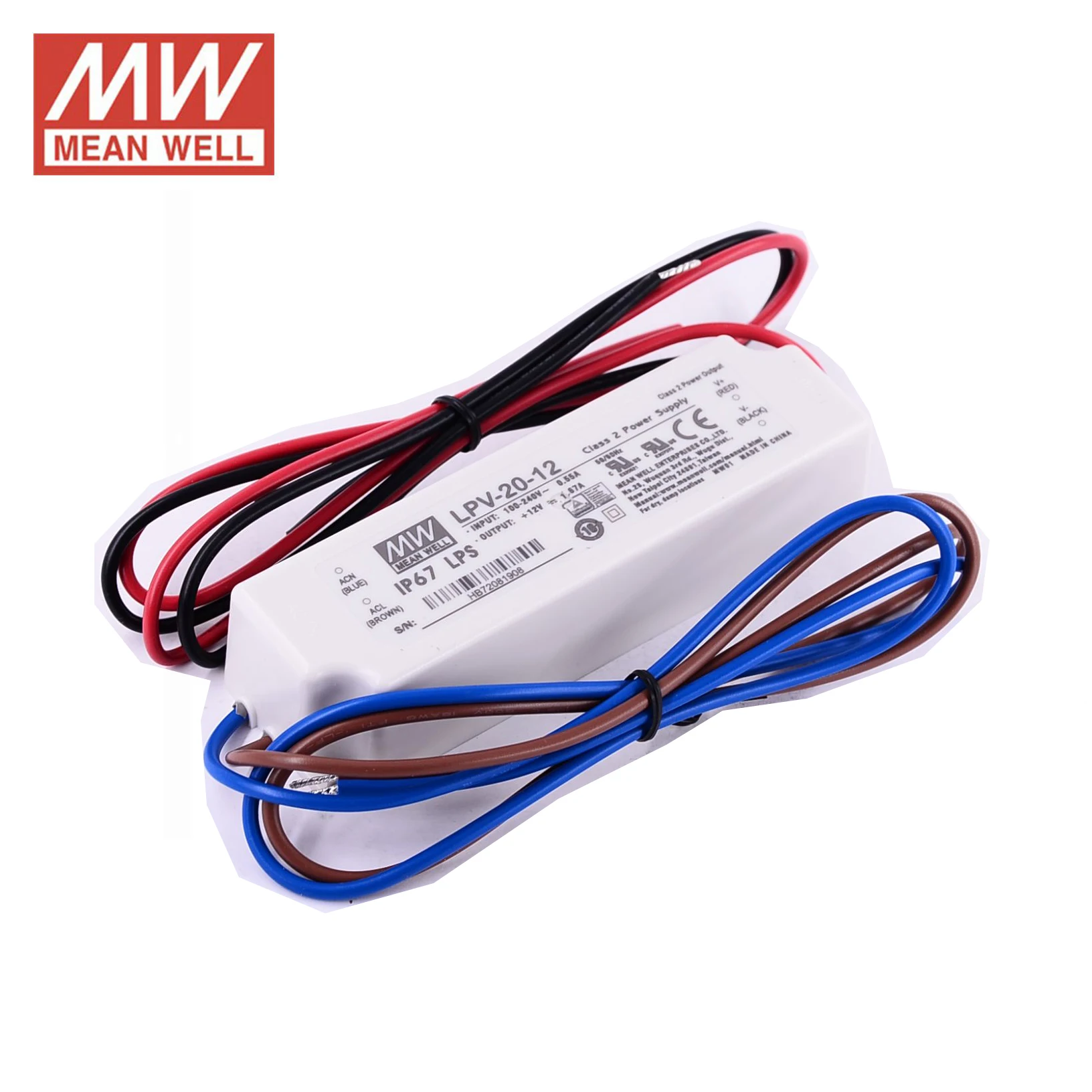 Оригинальный Средний хорошо LPV 20W 1.67A 12 V Светодиодный источник питания IP67 5 3A