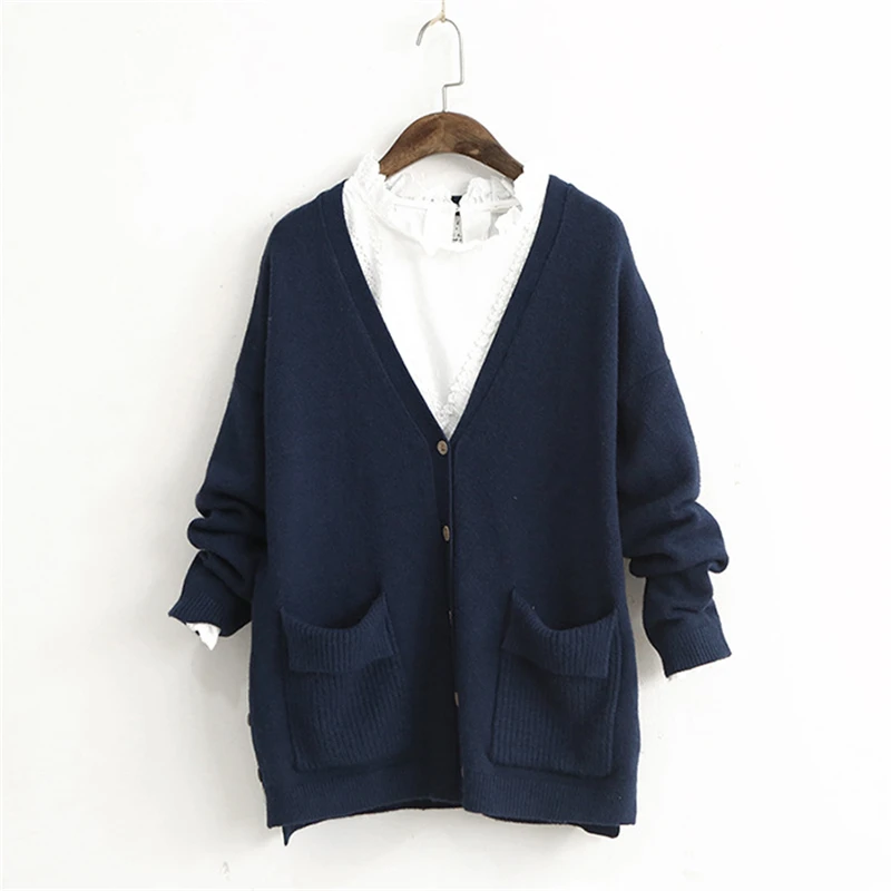Women Casual Sweater Autumn 2017 New Cotton Knit Soft Comfortably Breathable Solid V-Neck Button Cardigan |