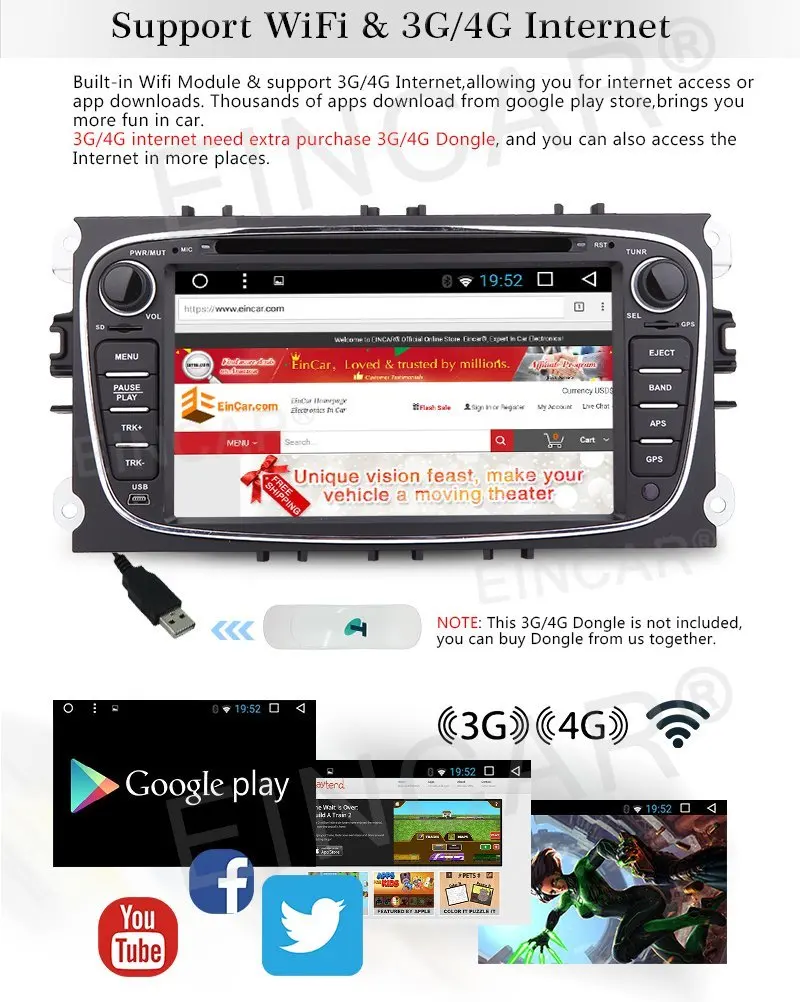 Android 6 0 Автомобильный стерео для Ford 2Din головное устройство gps навигация Радио dvd
