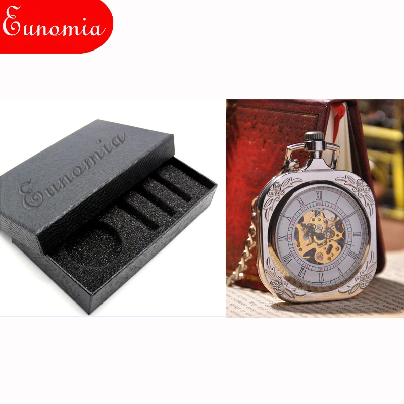 Площадь Серебряный Простой аналоговый Винтаж Для мужчин модные часы с цепочкой