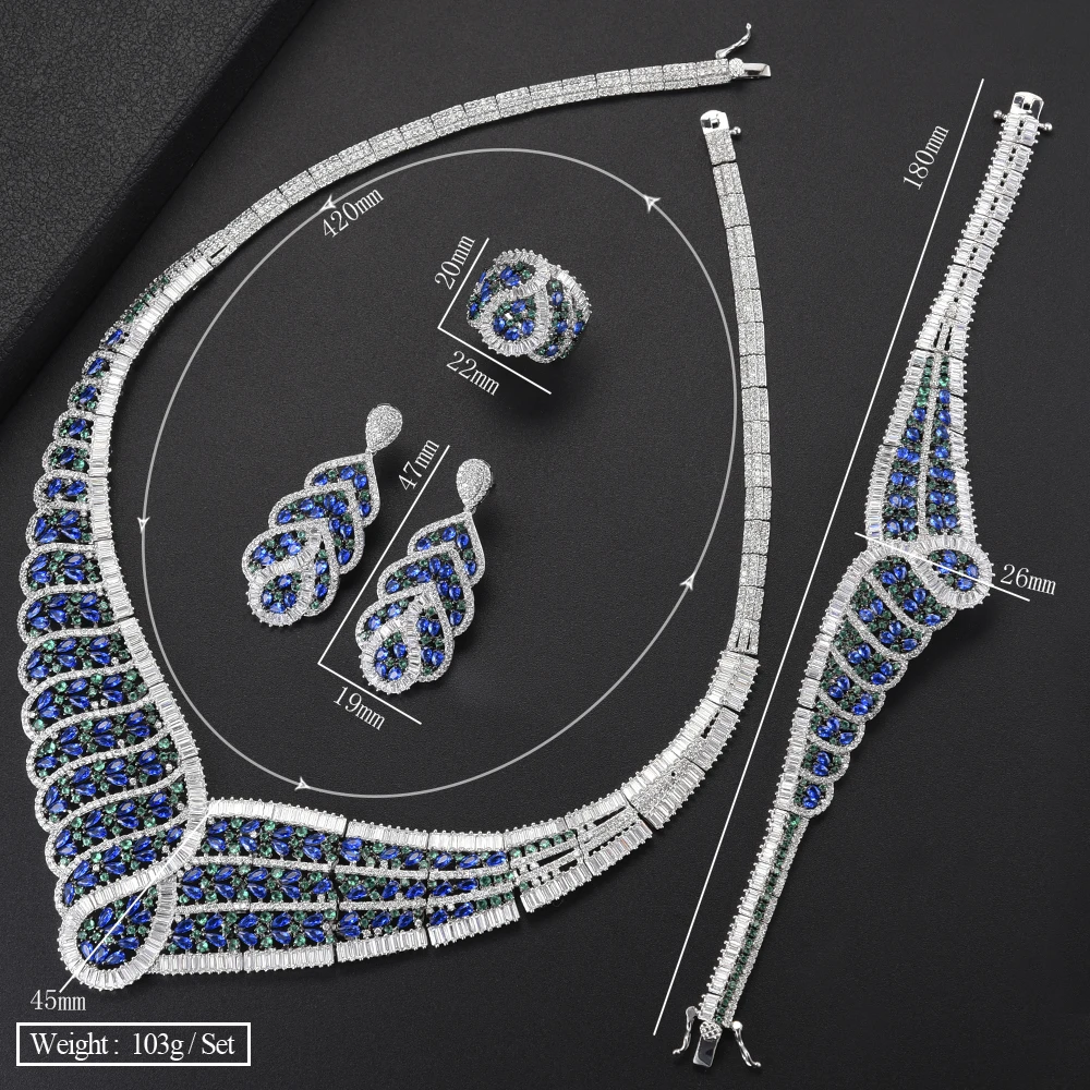 melhor Luxo Grande Gargantilha Colar Conjuntos De Jóias De Casamento Zircônia Cúbica Incrustada Colar Brincos Pulseira Anel Conjuntos De Jóias Para Mulher