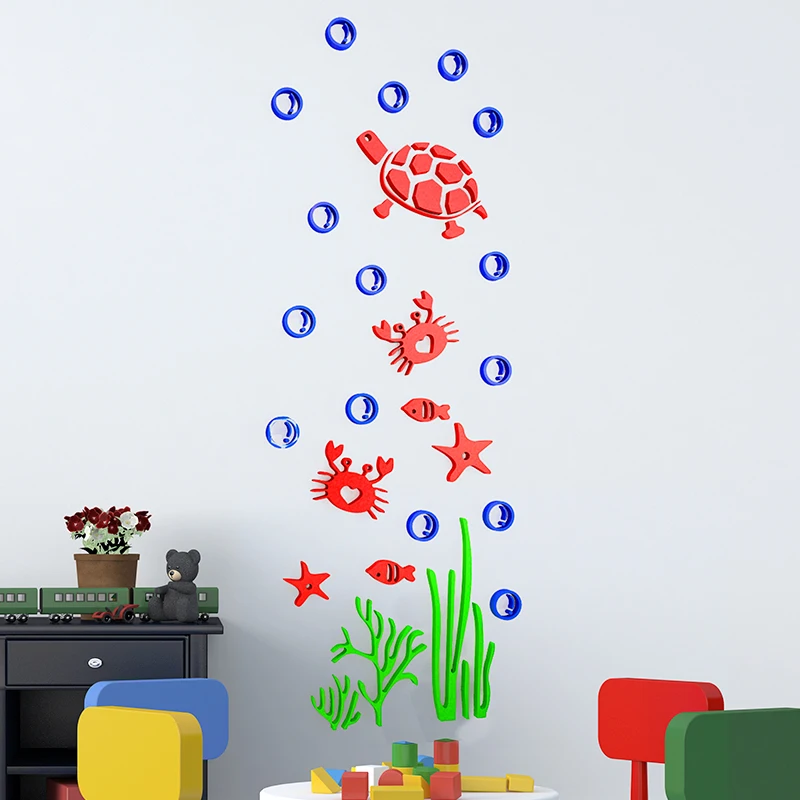 Акриловые 3d наклейки на стену черепаха краб рыба кристаллы трехмерные
