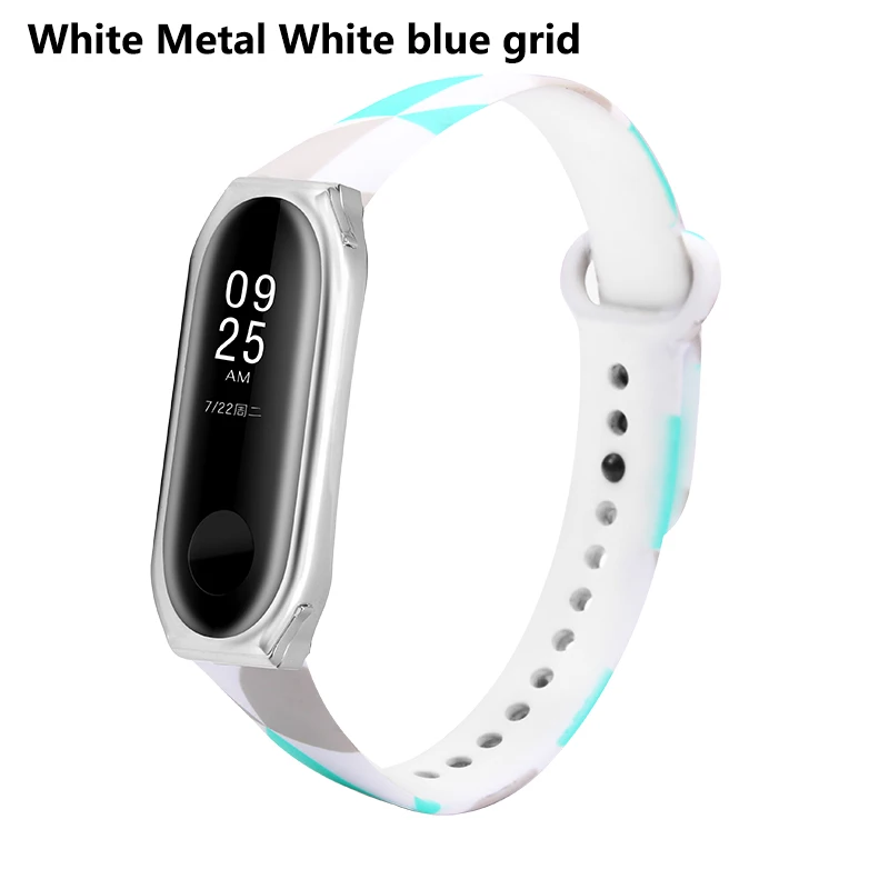 White Blue grid BOORUI новые Miband 3 ремень с металлическим корпусом и разнообразные с цветочным принтом correas Miband 3 аксессуары ремешок для xiaomi mi3 - Цвет: White Blue grid