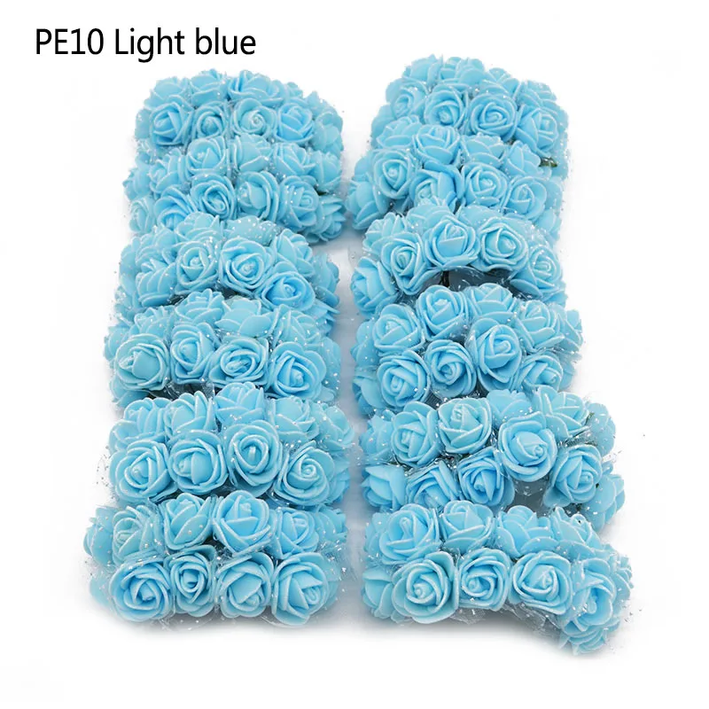 PE10 light blue 144 шт./лот, 2 см, мини искусственный Шелковый цветок, ПЭ пена, роза, Свадебный букет невесты ручной работы, сделай сам, венок, товары для дома, вечерние украшения - Цвет: PE10 light blue