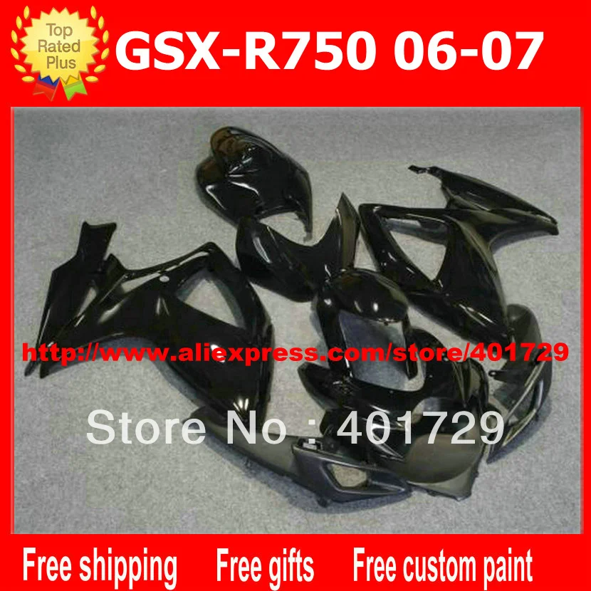 

Custome fairings for Suzuki GSXR-600 750 GSX-R600 R750 2006 2007 GSXR600/750 all glossy black fairing kit AW41