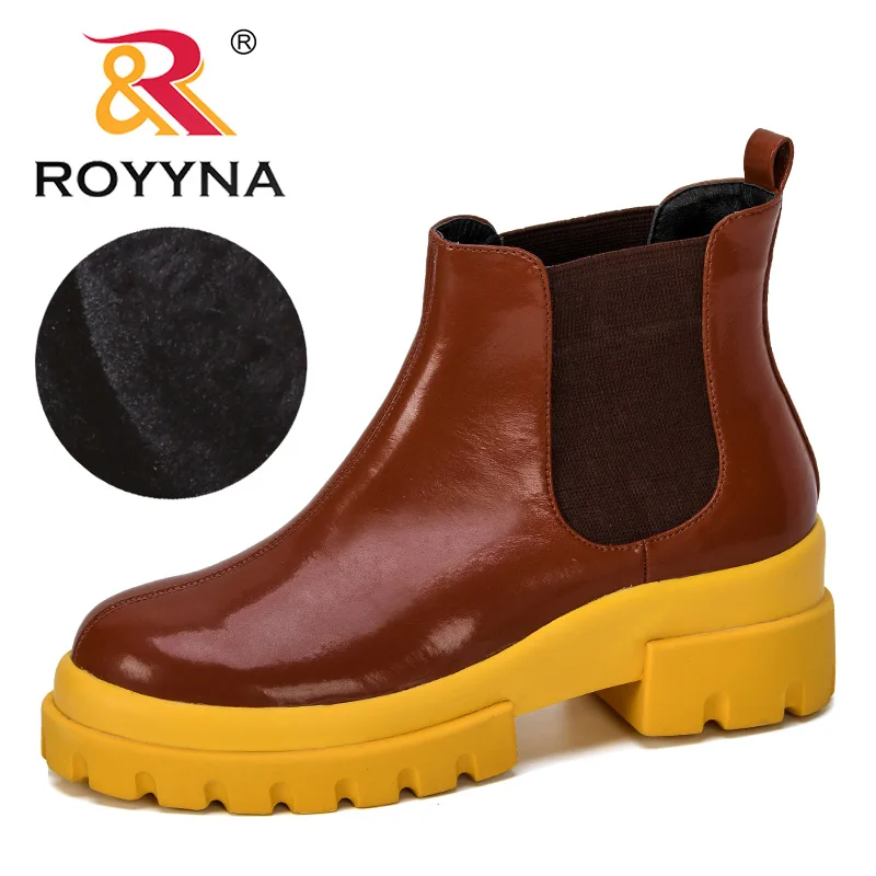 ROYYNA 2019 новые модные женские сапоги на толстом каблуке платформе из микрофибры