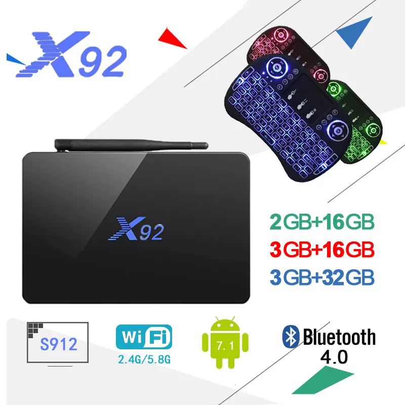 X92 ТВ бокс 3G32G Smart set top BOX Android 7 1 Amlogic S912 Восьмиядерный wifi 4K hdmi медиапроигрыватель USB 3