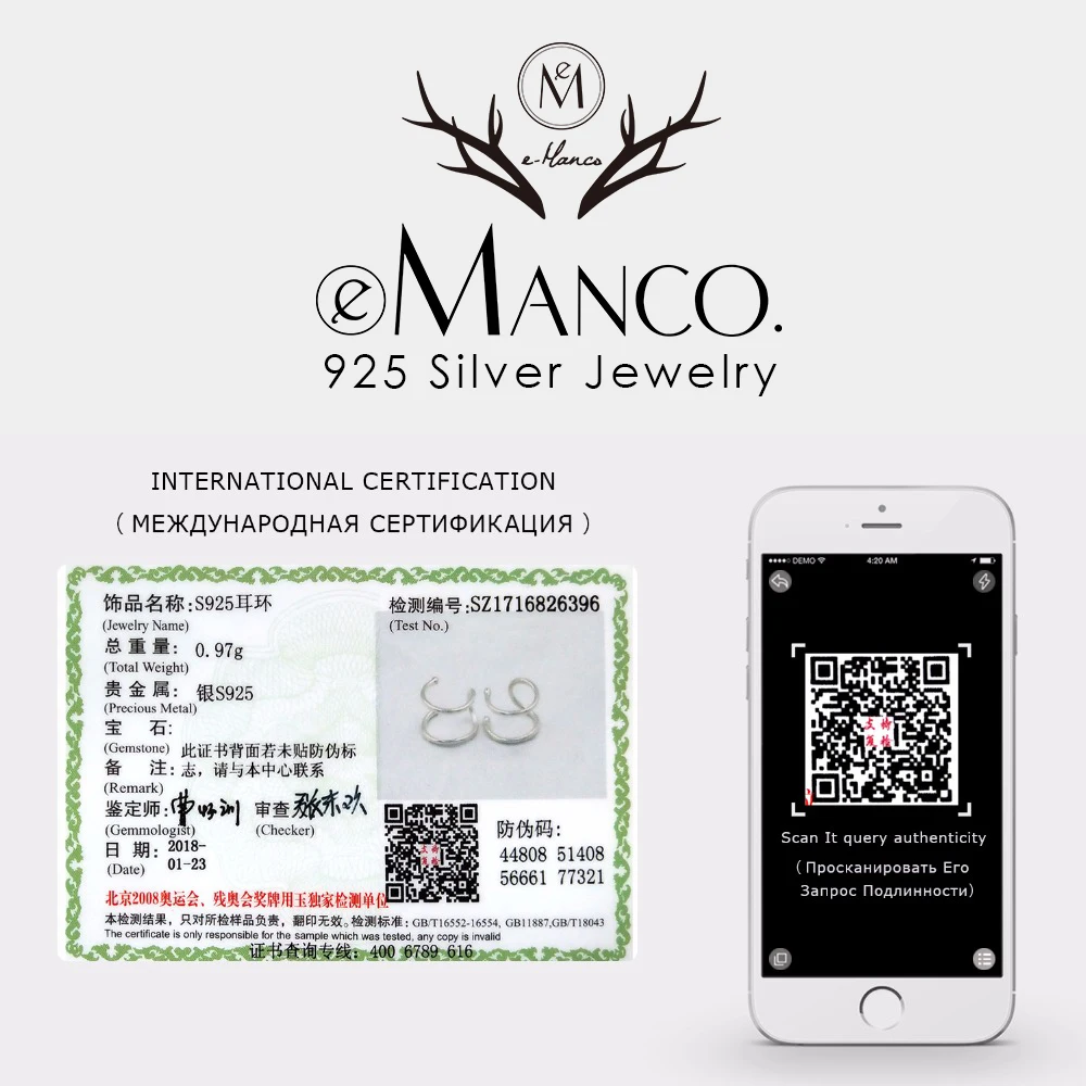 Серьги-Клипсы из серебра e-Manco925 пробы, без пирсинга, в стиле панк, минималистичные, многослойные, винтажные, простые, хорошее ювелирное изделие для унисекс