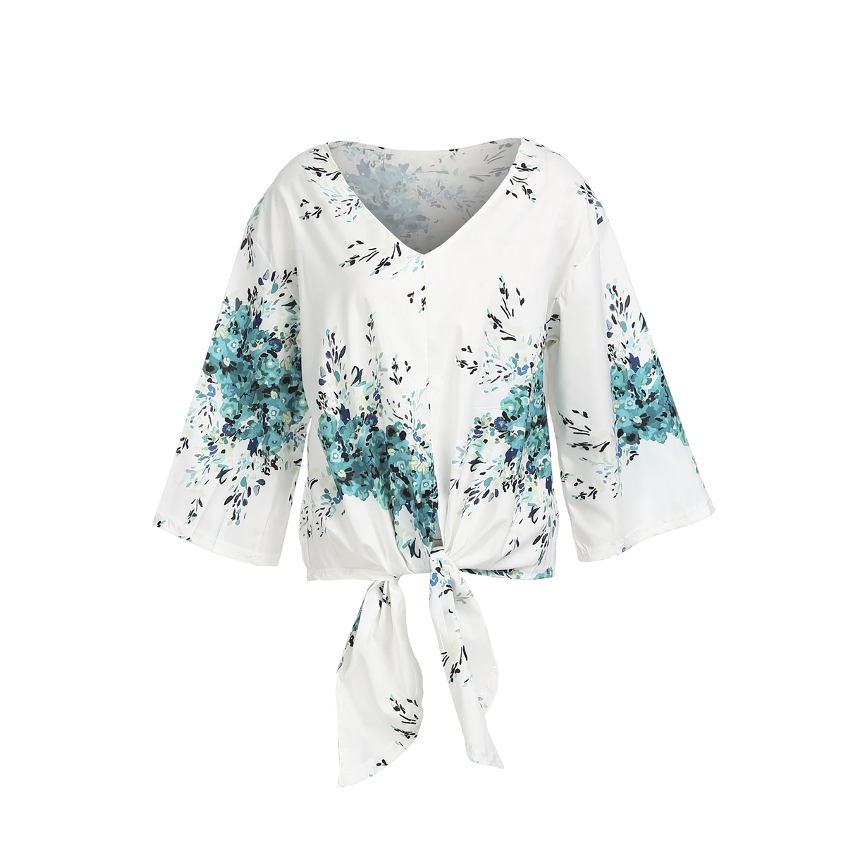 

Blouse Womens Long Sleeve Loose Fashion Ladies 2018 Bandage V-Neck Print Summer Casual Blouse Tops Shirt