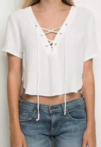 2016 Лето Новый Короткими рукавами V-образным Вырезом Сексуальная Грудь Hollow Крест