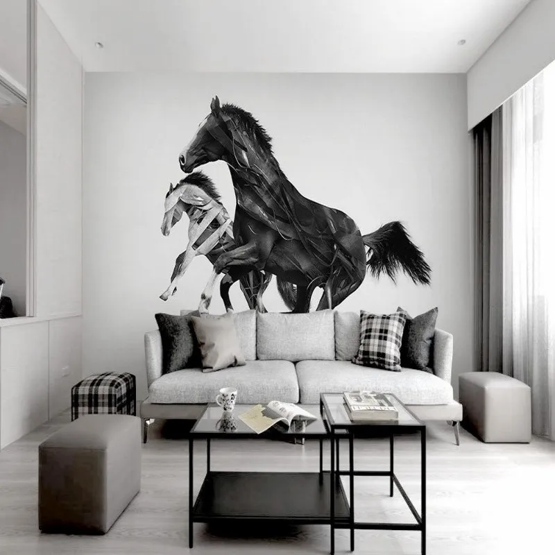 

Dropshipping Fatman 3D Wallpaper Walls Nordic Wallpaper Horse to Success Black and White Style Simple Mural Papel Para Pared
