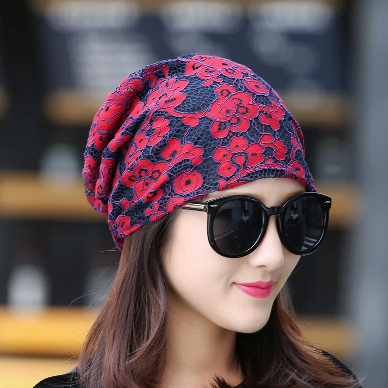 Новая модная женская кружевная Цветочная мешковатая Шапка-бини сетчатая дышащая