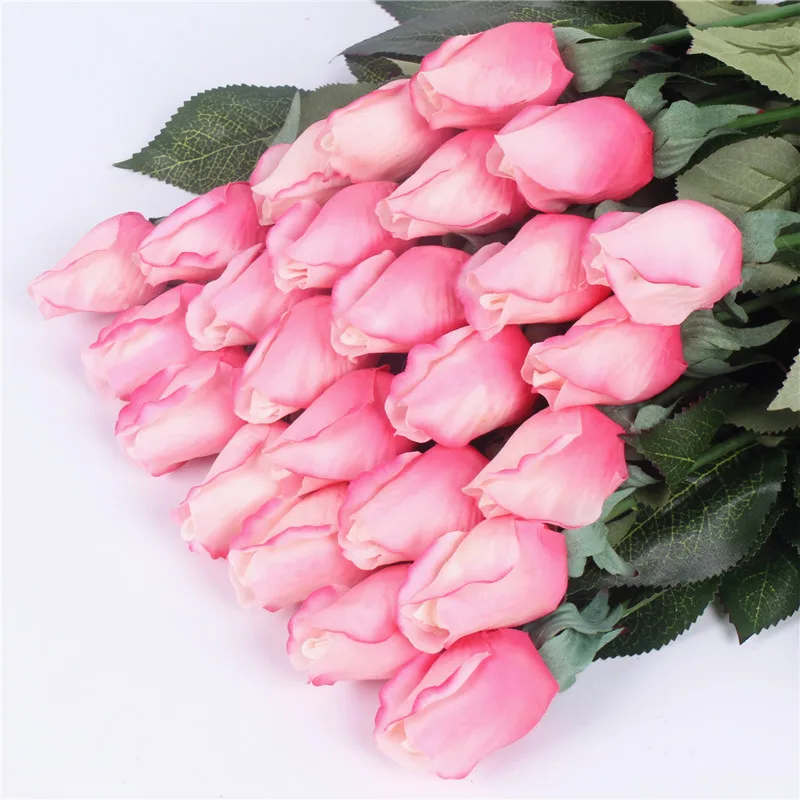 pink white Настоящее сенсорный бутон розы 25 шт./лот из искусственного шелка Свадебные цветы букет украшения дома для Свадебная вечеринка или день рождения маленькие бутоны искусственные цветы тычинки цветов декор дома - Цвет: pink white