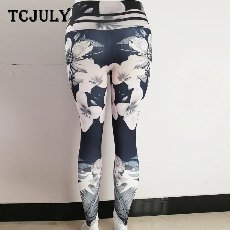TCJULY чернила цветы узоры женские леггинсы с принтом Высокая талия брюки для