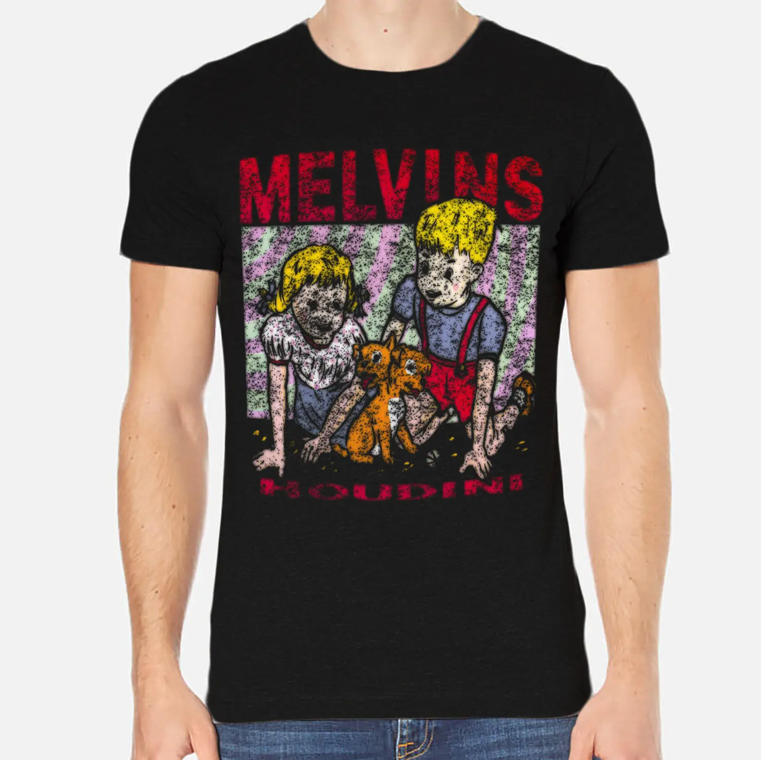 Мелвинов Rock Новый Для мужчин футболка черный Костюмы Футболка Скидка 100% хлопок