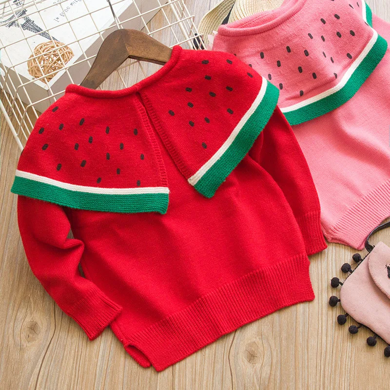 Lovely Baby Girls Watermelon Sweater Clothes Outfits Cotton 2018 New Toddler Kids Long Sleeve Cloak Knitted Tops Outwear 1-5Yrs | Детская