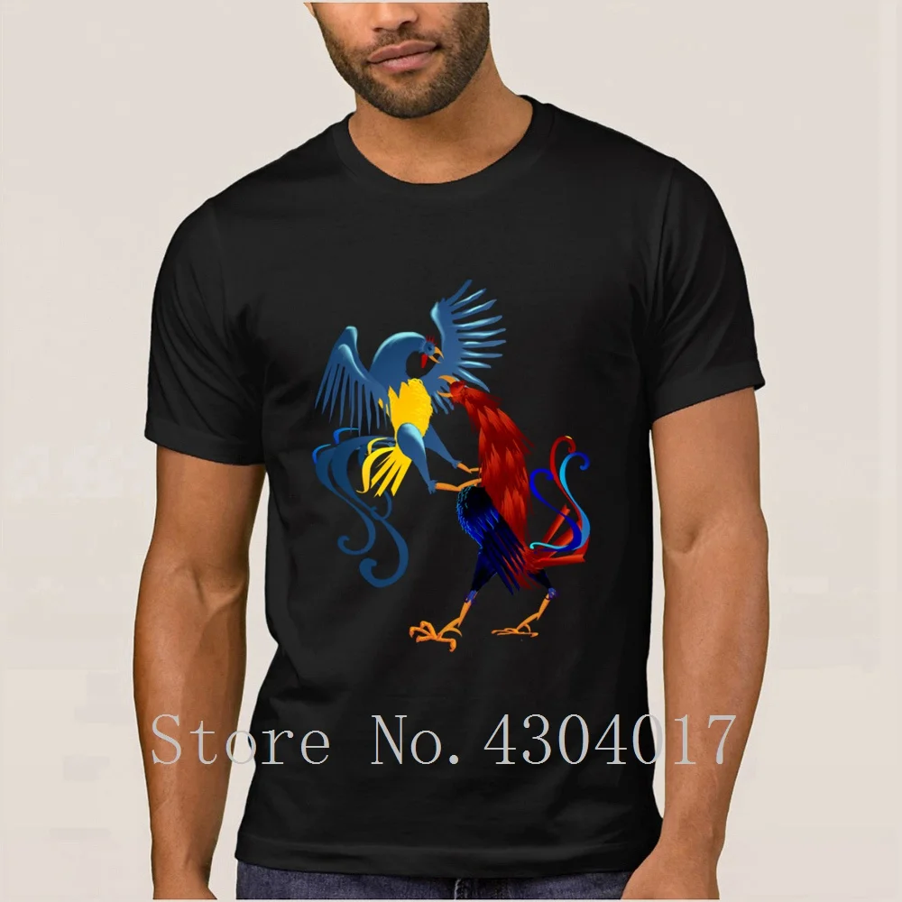 Two Colorful Fighting Roosters T-Shirt For Men Short Sleeve Letters Humor Streetwear Hombre Cotton Slogan Pop Top Tee | Мужская одежда