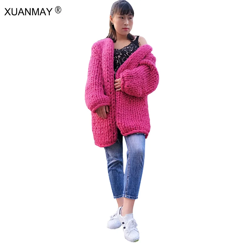 Winter Lady Sweater Cardigan coat 2017 new type Thick coarse wool Blue White Handmade Shawl |