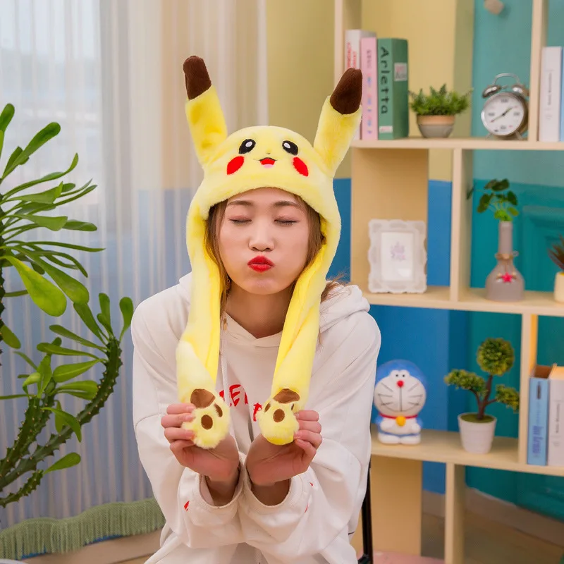 Funny Plush Pokemon Pikachu Hat Ear Moving Jumping Cosplay Costumes Accessories Cap Toy pikachu ear Christmas gift | Тематическая