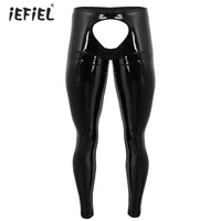 gay men lingerie latex pants bottom shiny wetlook patent leather sexy legging slim fit open crotch leggings tight pants trousers