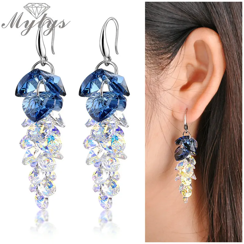 Серьги Mytys модные с кубическим кристаллом серое синее CE104|crystal dangle earrings|dangle