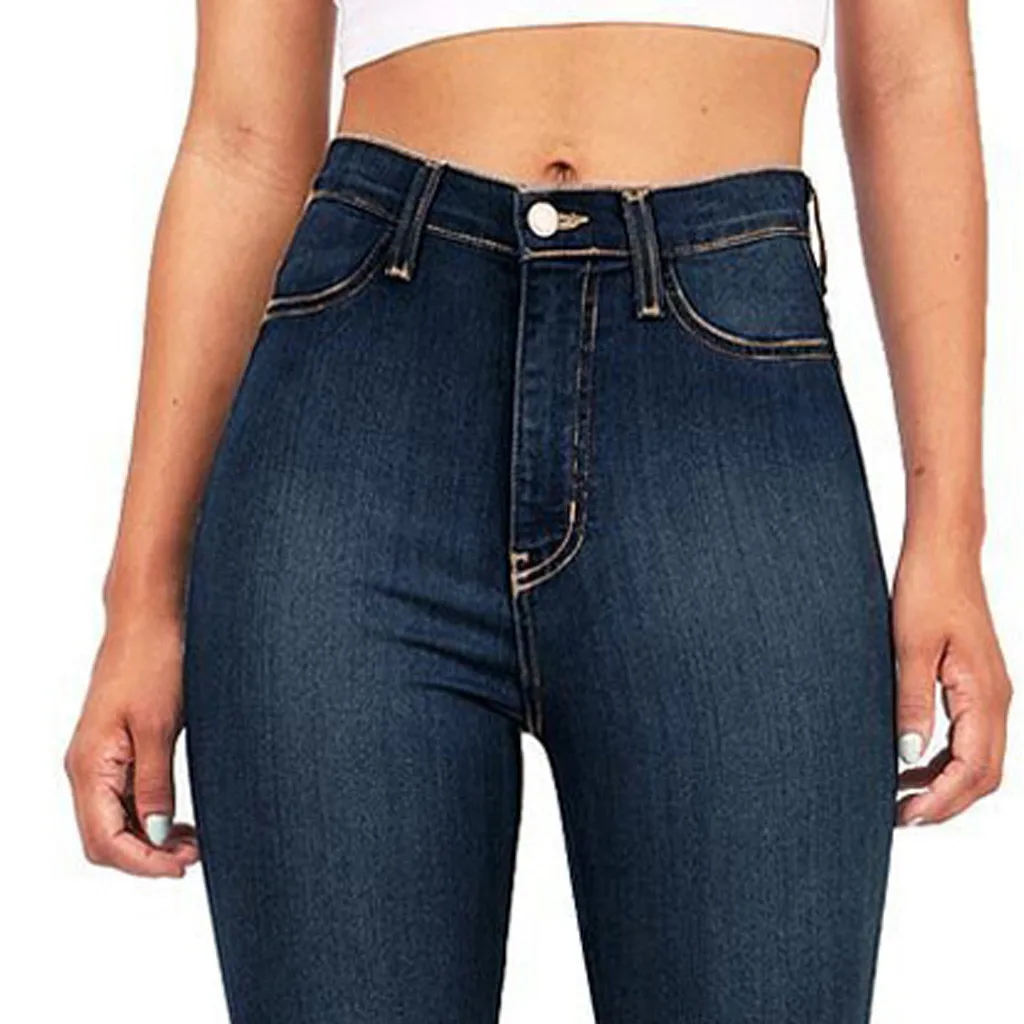 

Women's High Waist Pocket Wide Leg Jeans Flared Skinny Button Trousers